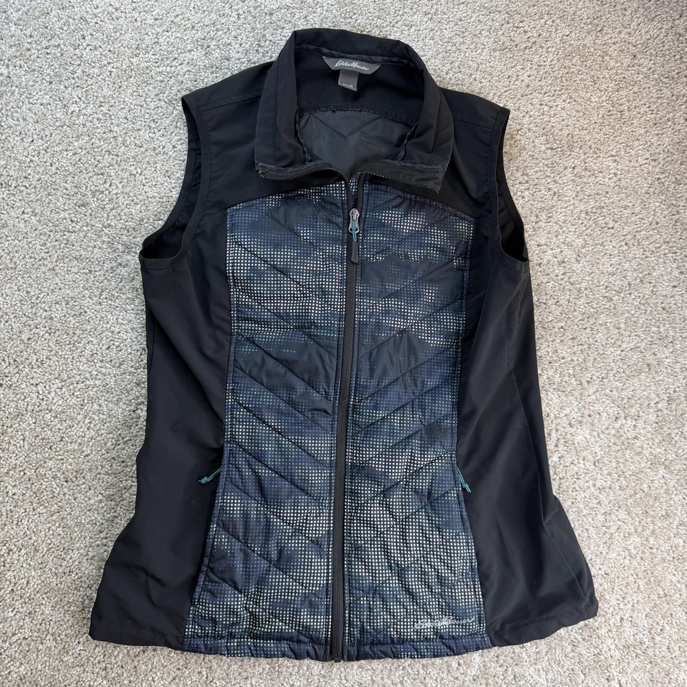 Eddie Bauer Womens Medium Black Quilted Sleeveless Softshell Full Zip Vest T5777